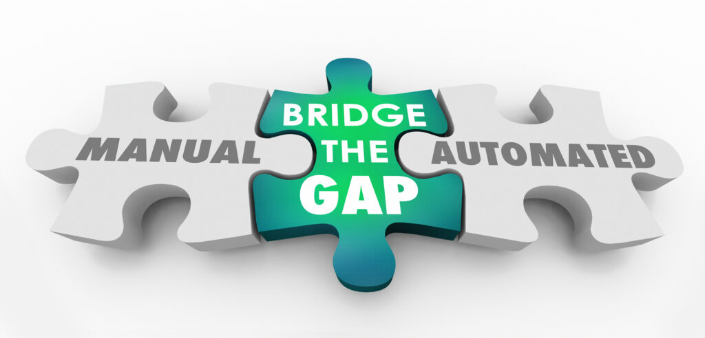 Manual Automated Bridge the Gap Puzzle Pieces 3d Illustration